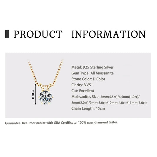 "Moissanite Solitaire Pendant – 925 Sterling Silver Necklace"