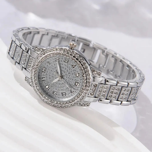 "Elegant 6-in-1 Women's Watch & Bracelet Set – Luxury Crystal Alloy Design, Perfect Gift"